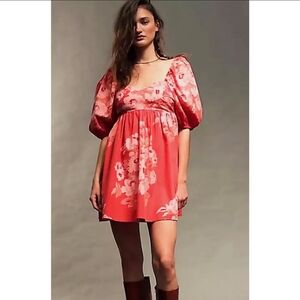 SELKIE Floral Puff Sleeve Dress in Pink. Origionally over $150